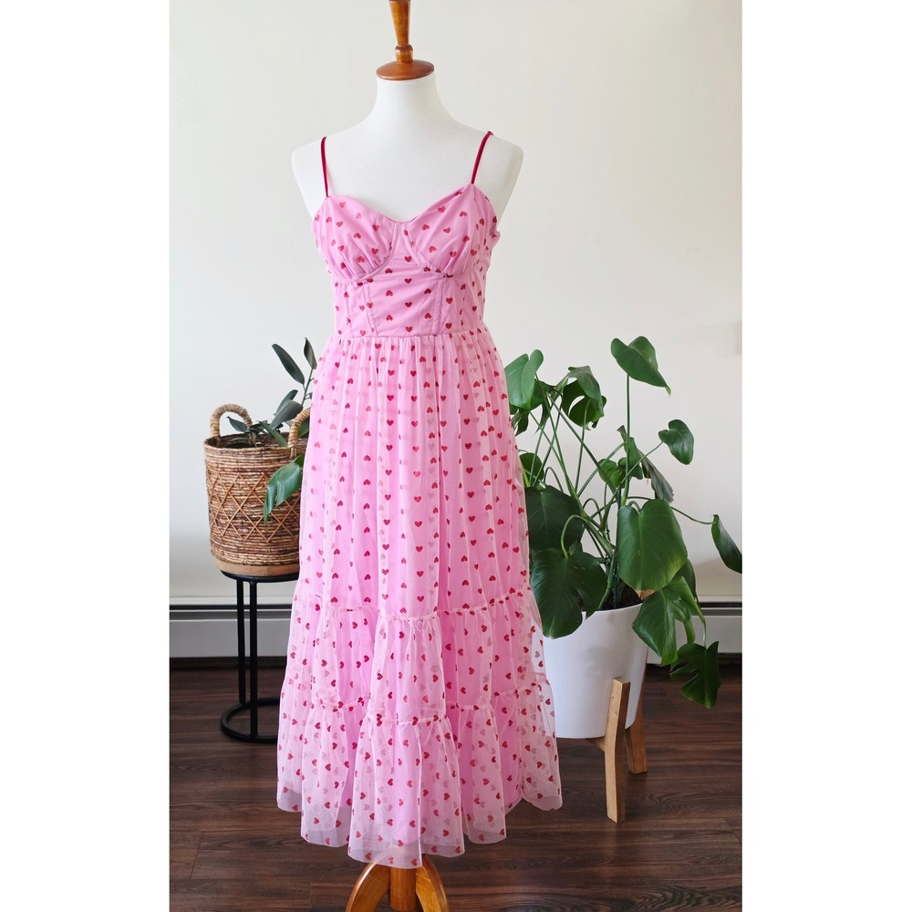 NEW Betsey Johnson Pink Glitter Heart Tulle Valentine Corset Dress Tiered 12 - Picture 2 of 9